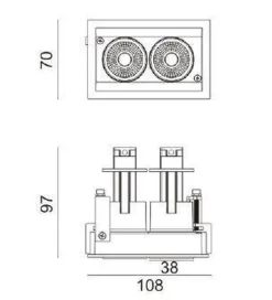 Aria mini flex K2 downlight justerbar 2x5W 2700K RA90 Dimbar - Hvit