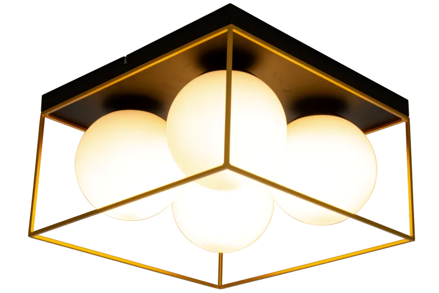 Astro taklampe 36x36 cm - Svart/opal/gullfarget