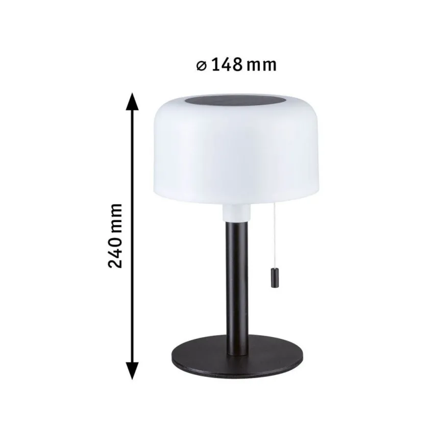 Bartja bordlampe oppladbar via USB eller solcelle 2700 Kelvin IP44