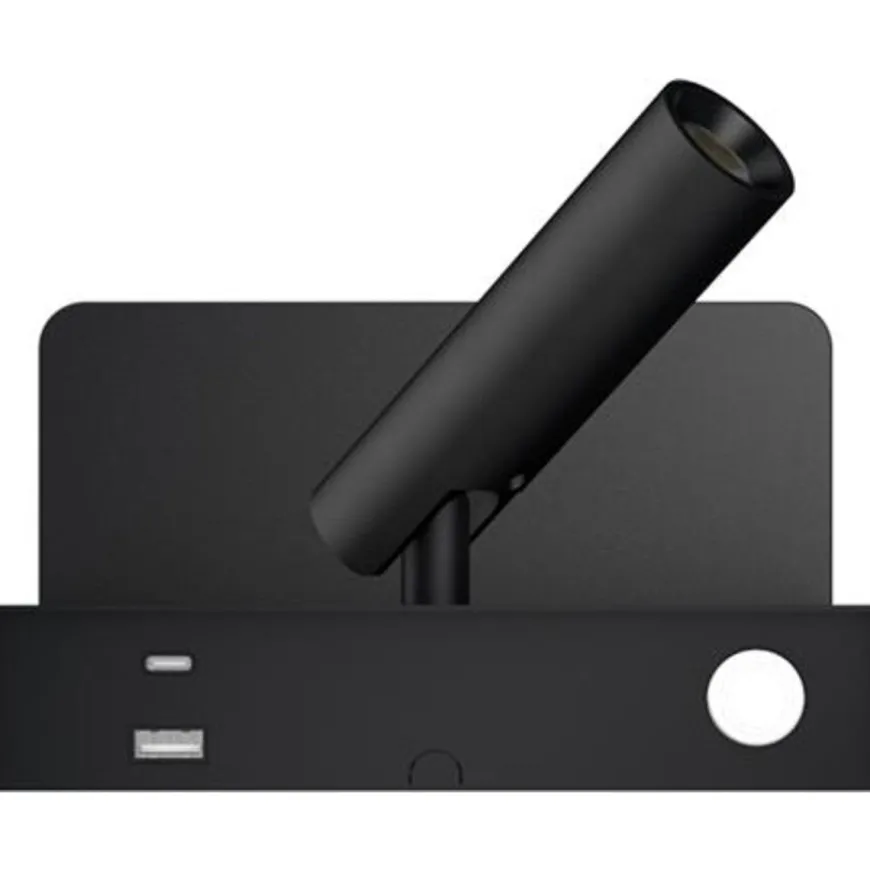 Bedside vegglampe 3W 2700 Kelvin med trådløs hurtig lader og USB A og C