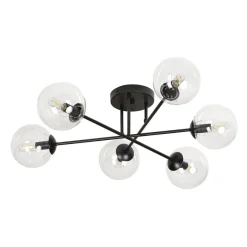 Brendi rund taklampe 6 lys - Svart/Klart glass