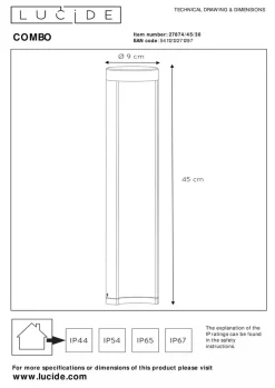 Combo pullert 45 cm 9W IP54 3000K - Svart
