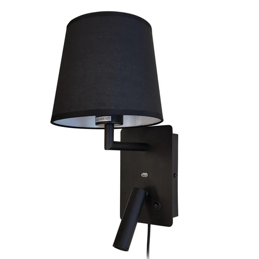 Denver vegglampe med USB - Svart