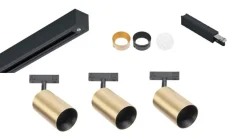 Designline Tube Pro komplett 1.9 meter spotskinne med 3 spotter GU10 - Svart/Messing