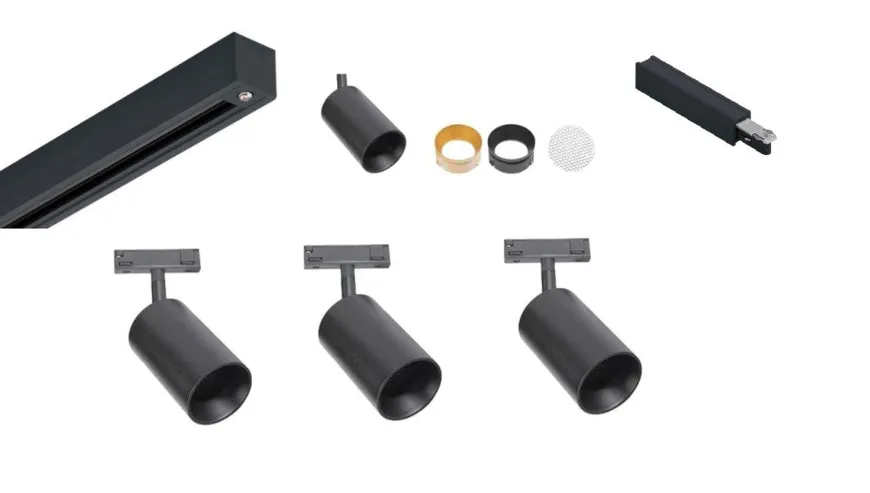 Designline Tube Pro komplett 1 meter spotskinne med 3 spotter GU10 - Svart