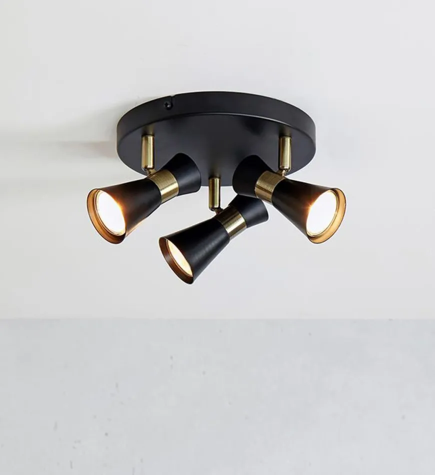 Folie taklampe 3-spot - Svart/Antikk messingfarget - Svart / Messing