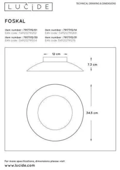 Foskal taklampe 34,5 cm 12W 2700 Kelvin