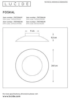 Foskal taklampe 21,5 cm 6W 2700 Kelvin