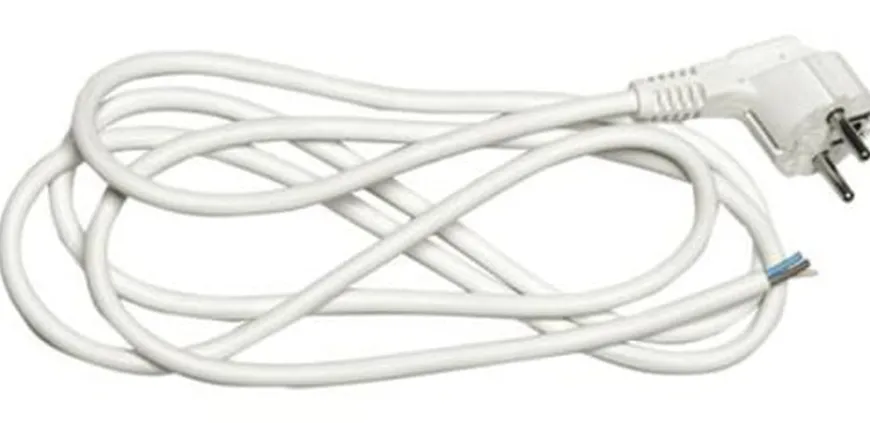 Ledning med vinklet plugg 2 meter 3x1,5 mm jordet - Hvit