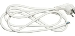 Ledning med vinklet plugg 2,5 meter 3x1,5 mm jordet - Hvit