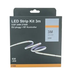 LED Strip kit 27W 2700 Kelvin med EU-plug, dimmer og fjernkontroll - 3 meter