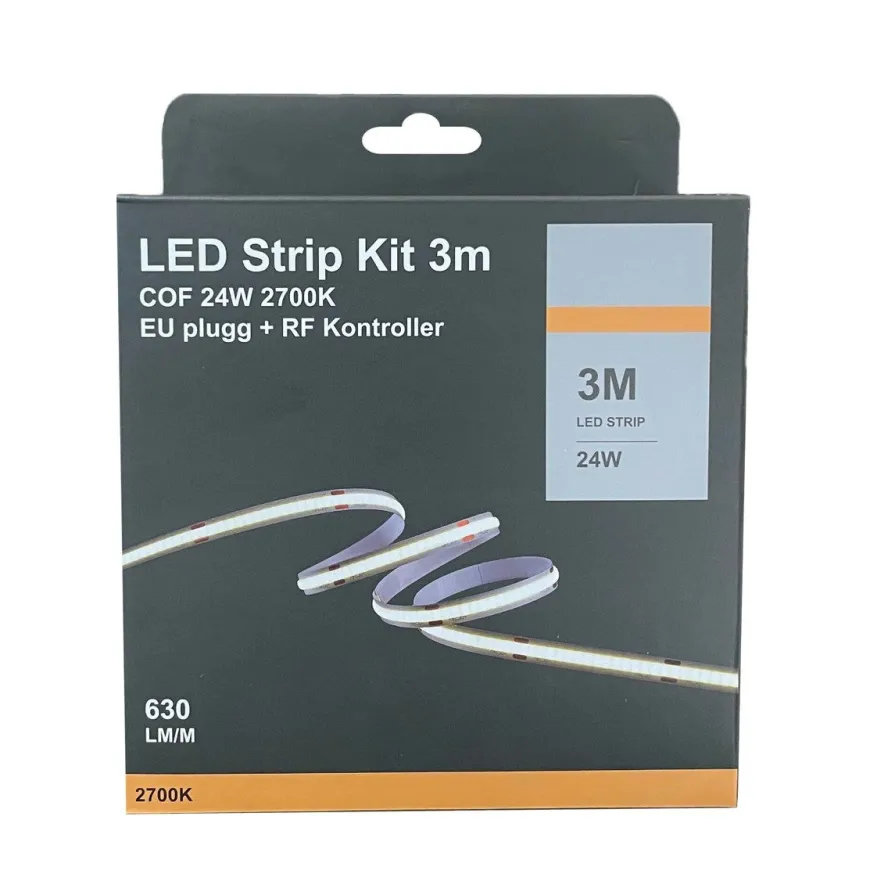 LED Strip kit 27W 2700 Kelvin med EU-plug, dimmer og fjernkontroll - 3 meter
