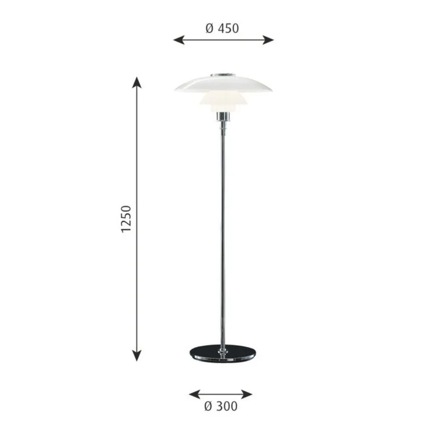 Louis Poulsen PH 4½-3½ gulvlampe Krom/Opalt glass