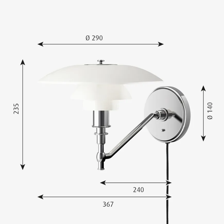 Louis Poulsen PH 3/2 Vegglampe Hvitt opalt glass - Krom / Opal