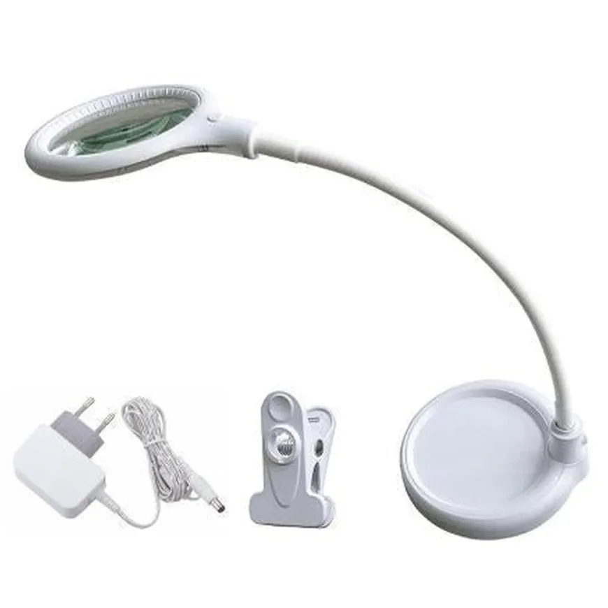 Magni mini bordlampe med clips og forstørrelsesglass 6W LED - Hvit