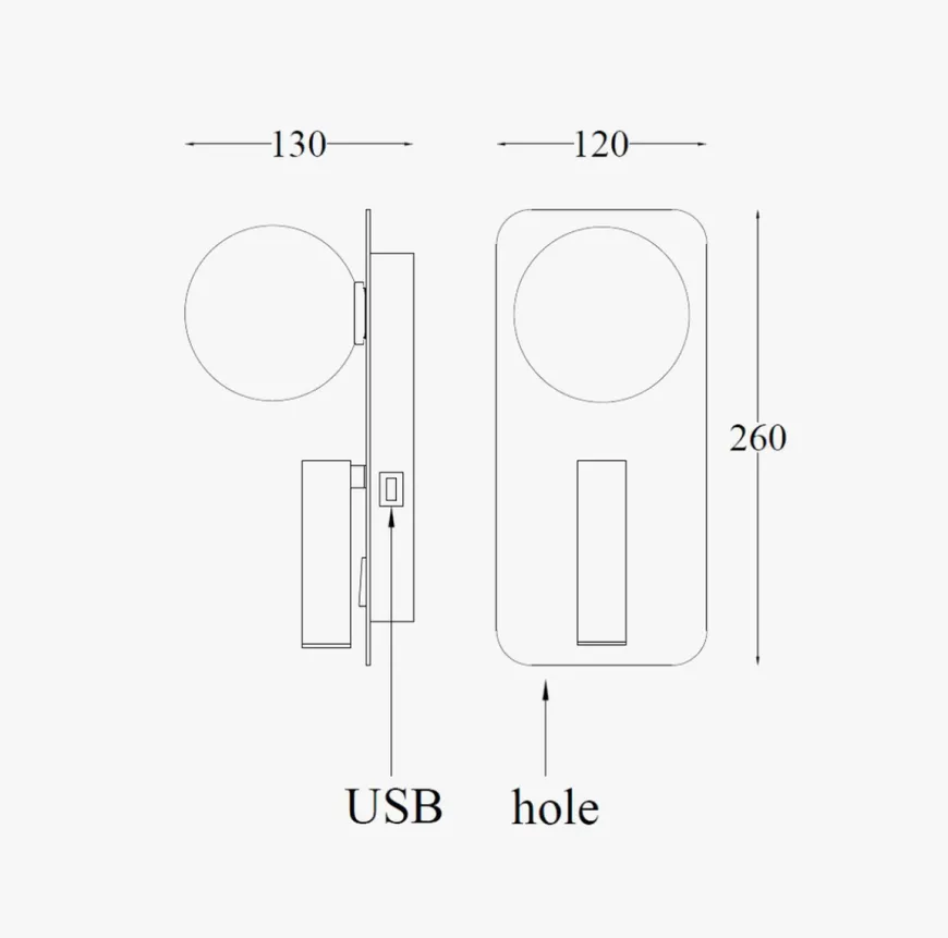 Mooni vegglampe USB - Svart