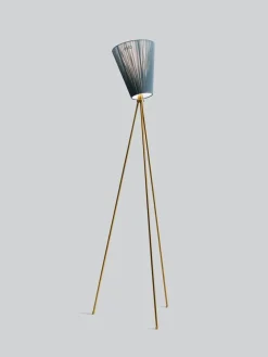 Oslo Wood gulvlampe gull med skjerm
