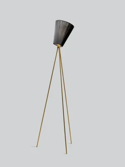 Oslo Wood gulvlampe gull med skjerm