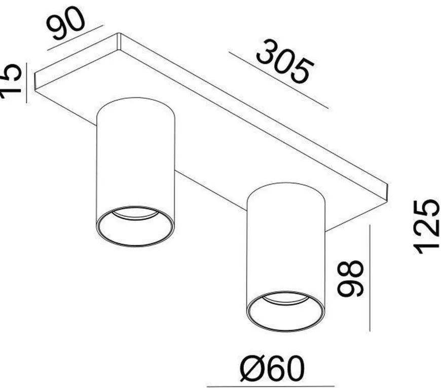 OZ K2 taklampe med 2 spotter - hvit/Svart