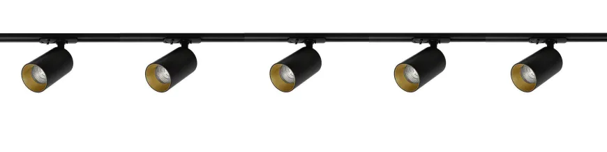 Oz spotskinne 5 spotter 2 meter - Svart/Gull
