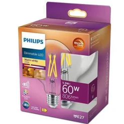 Philips Globe filament LED warmglow E27 5,9W 95 mm dimbar - Klar