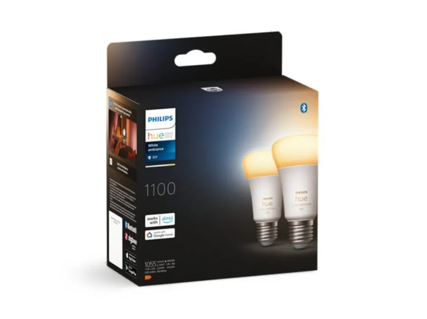 Philips Hue white LED 8W E27 A60 2200-6500 Kelvin - 60 mm - 2 pakning
