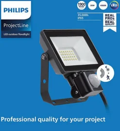 Philips ProjectLine lyskaster utendørs 20W 4000K IP65 m/bevegelsessensor - Svart