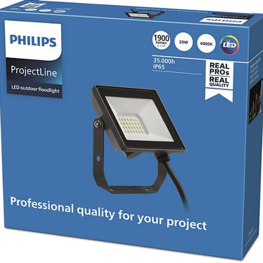 Philips ProjectLine lyskaster utendørs 20W 4000K IP65 - Svart