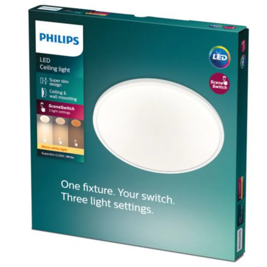 Philips superslim taklampe 25 cm 15W 2700 Kelvin 3-step dim - Hvit