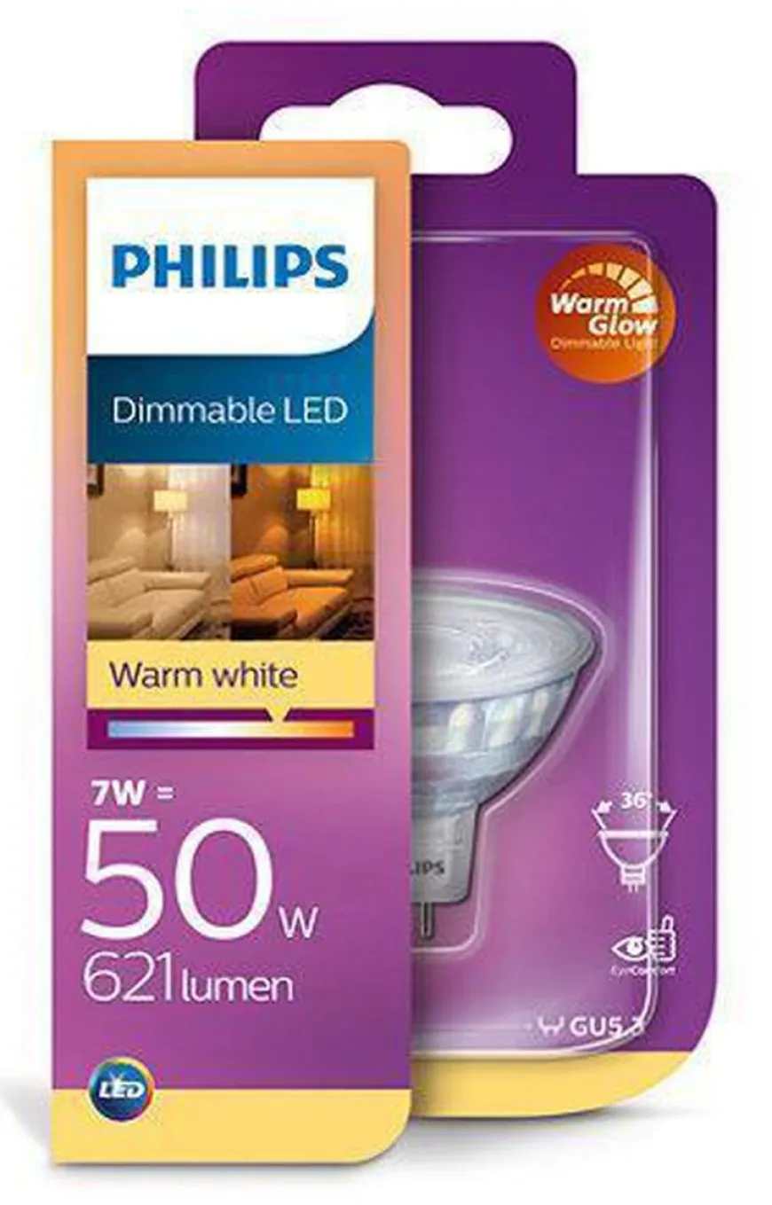 Philips 7,0W (50W), GU5,3, wamglow - Dimbar
