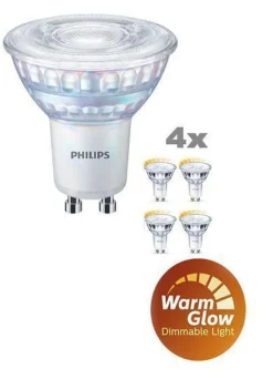 Philips 3,8W (50W), warmglow dimbar GU10 LED RA90, 4 pakning
