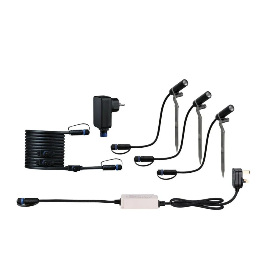 Plug & Shine Platini spot med spyd 2W 3000 Kelvin IP65 - 3 pakning med strømforsyning