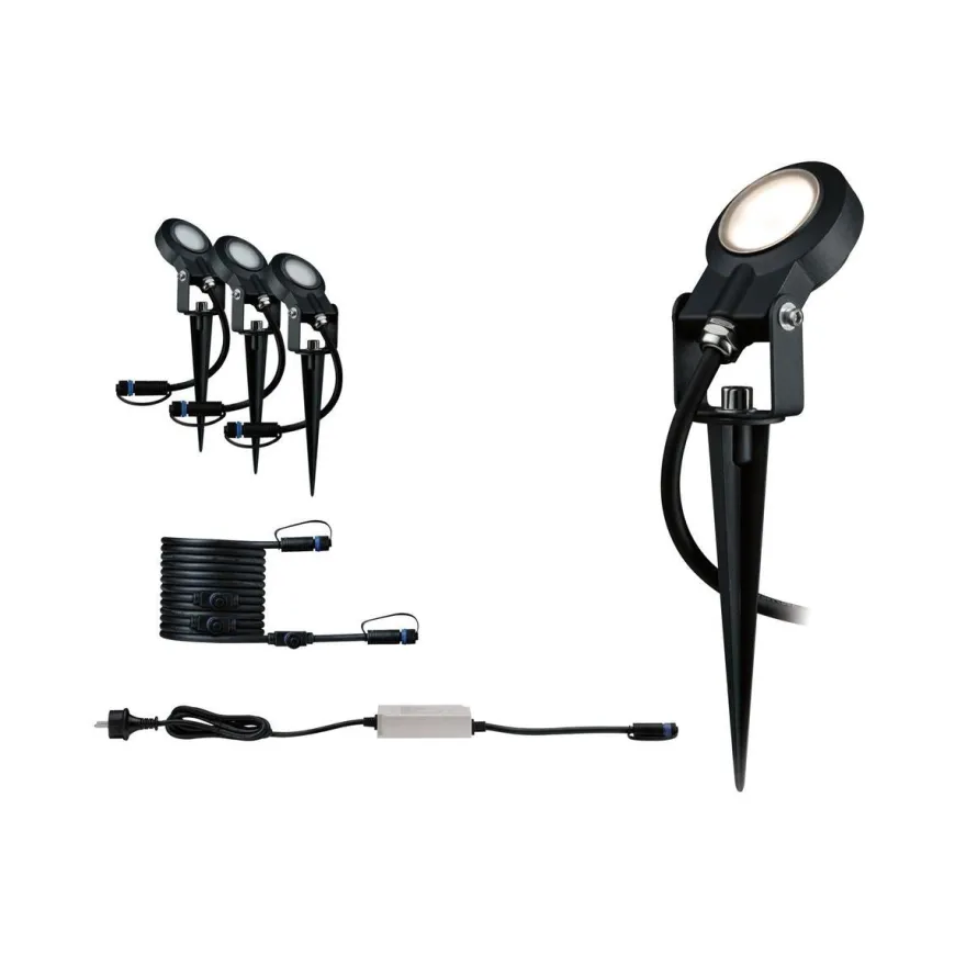 Plug & Shine Sting spot med spyd 6,4W 3000 Kelvin IP67 - 3 pakning startsett