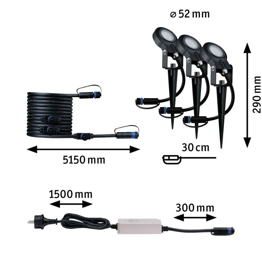 Plug & Shine Sting spot med spyd 6,4W 3000 Kelvin IP67 - 3 pakning startsett