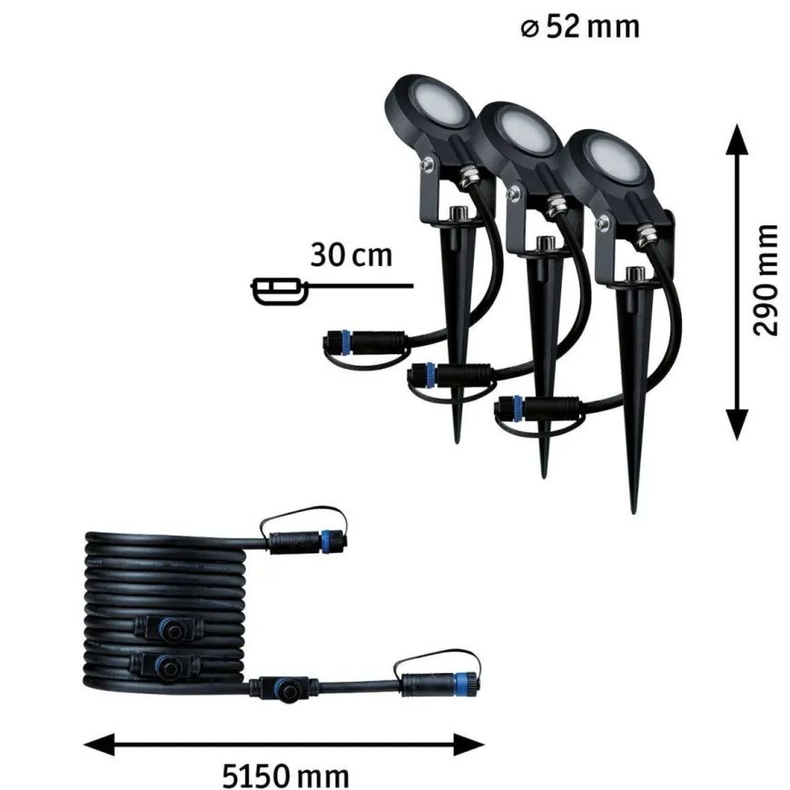 Plug & Shine Sting spot med spyd 6,4W 3000 Kelvin IP67 - 3 pakning utbyggingssett