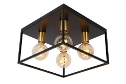Ruben taklampe 36x36 cm 4-lys - Svart/Gullfarget