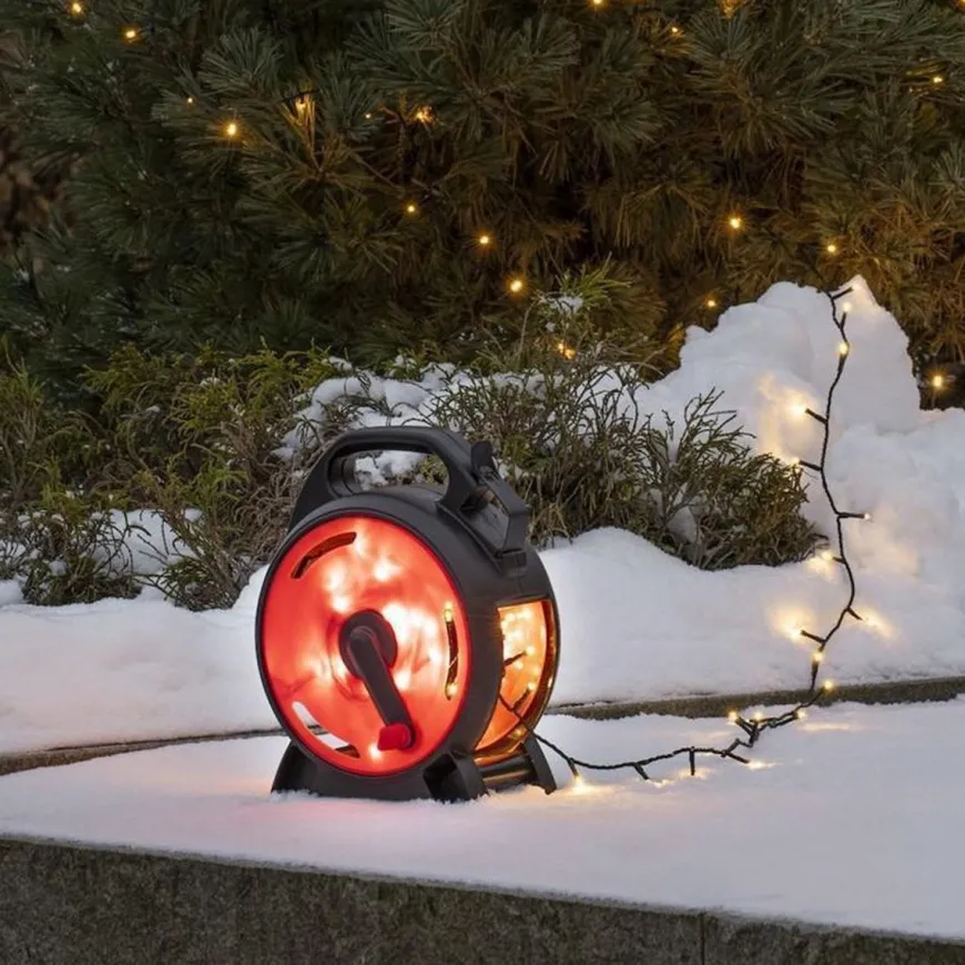 Slynge 600 LED 42 meter julelys på kabeltrommel IP44 - Varmhvit