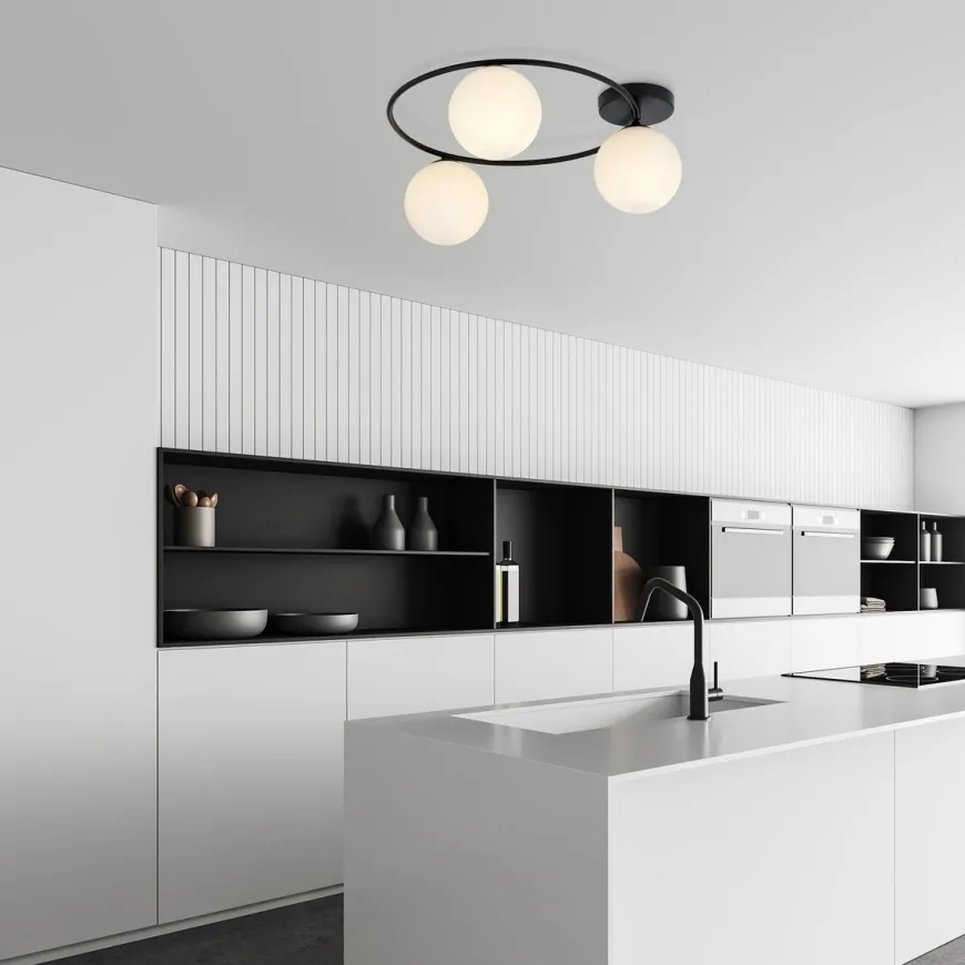 Sopra taklampe 3-lys - Svart/Opal