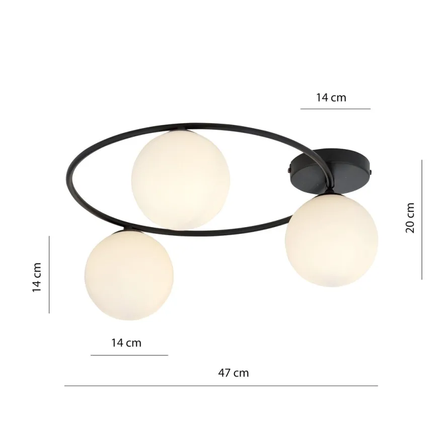 Sopra taklampe 3-lys - Svart/Opal