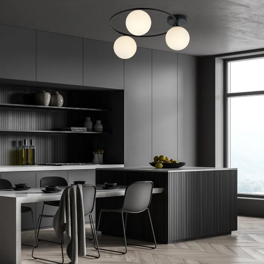 Sopra taklampe 3-lys - Svart/Opal