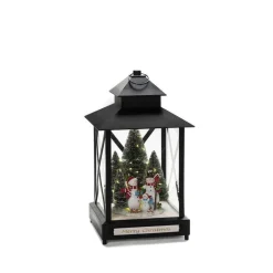 Stor lykt med juletre og snømenn - 42cm