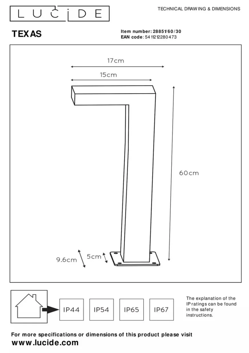 Texas pullert 60 cm 7W IP54 - Antrasitt