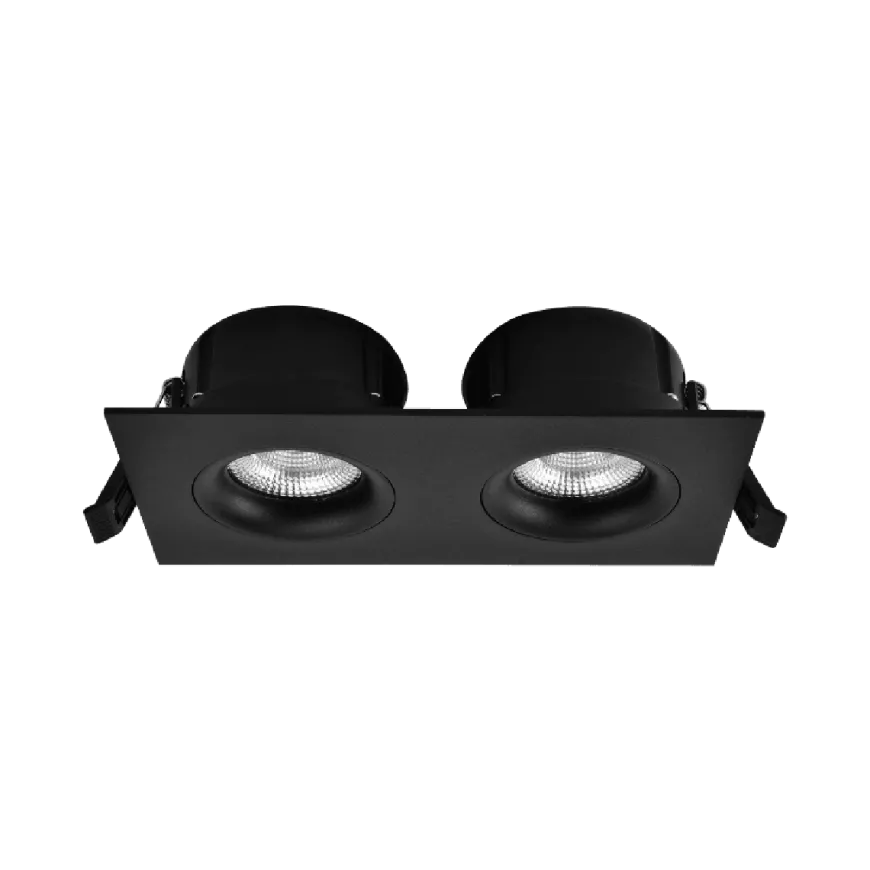 Tigrus Square Double 360° justerbare lavtbyggende downlight 2x7W 2700K IP44 - Svart