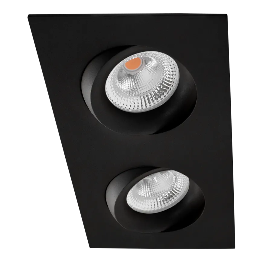 Tigrus Square Double 360° justerbare lavtbyggende downlight 2x7W 2700K IP44 - Svart