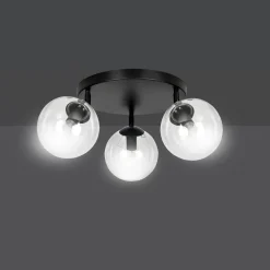 Tofi taklampe rund 3 lys - Svart/Klart glass