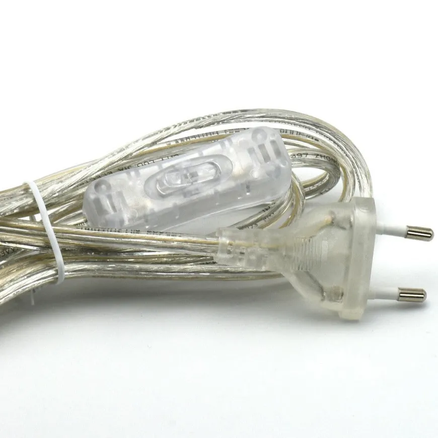 Transparent ledning m/bryter & støpsel