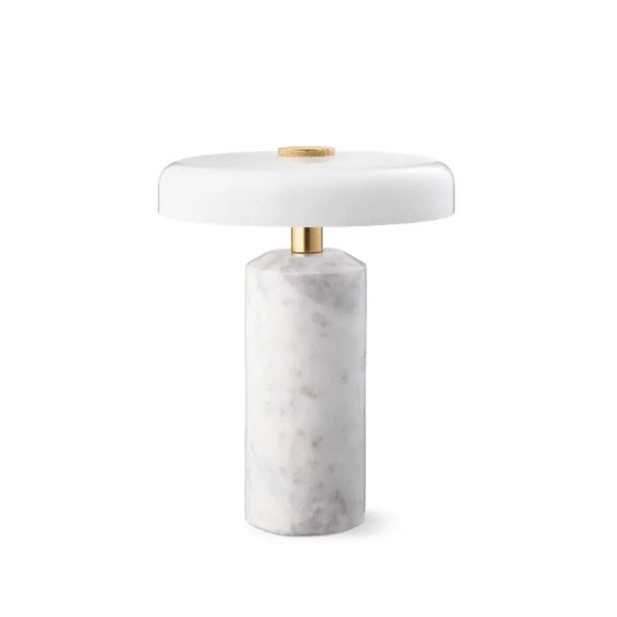 Trip oppladbar bordlampe - Hvit marmor/Hvit skjerm
