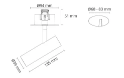 Tube Micro R takspot for innfelling 15W 2700K dimbar