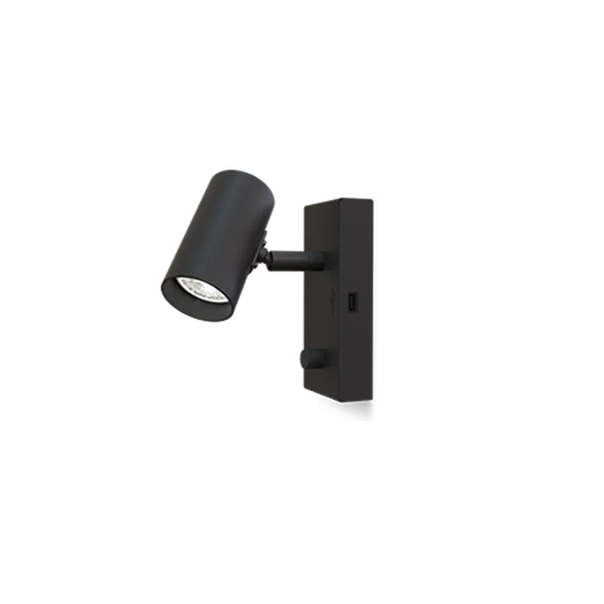 Tyson vegglampe m/USB høyre side dimbar - Svart